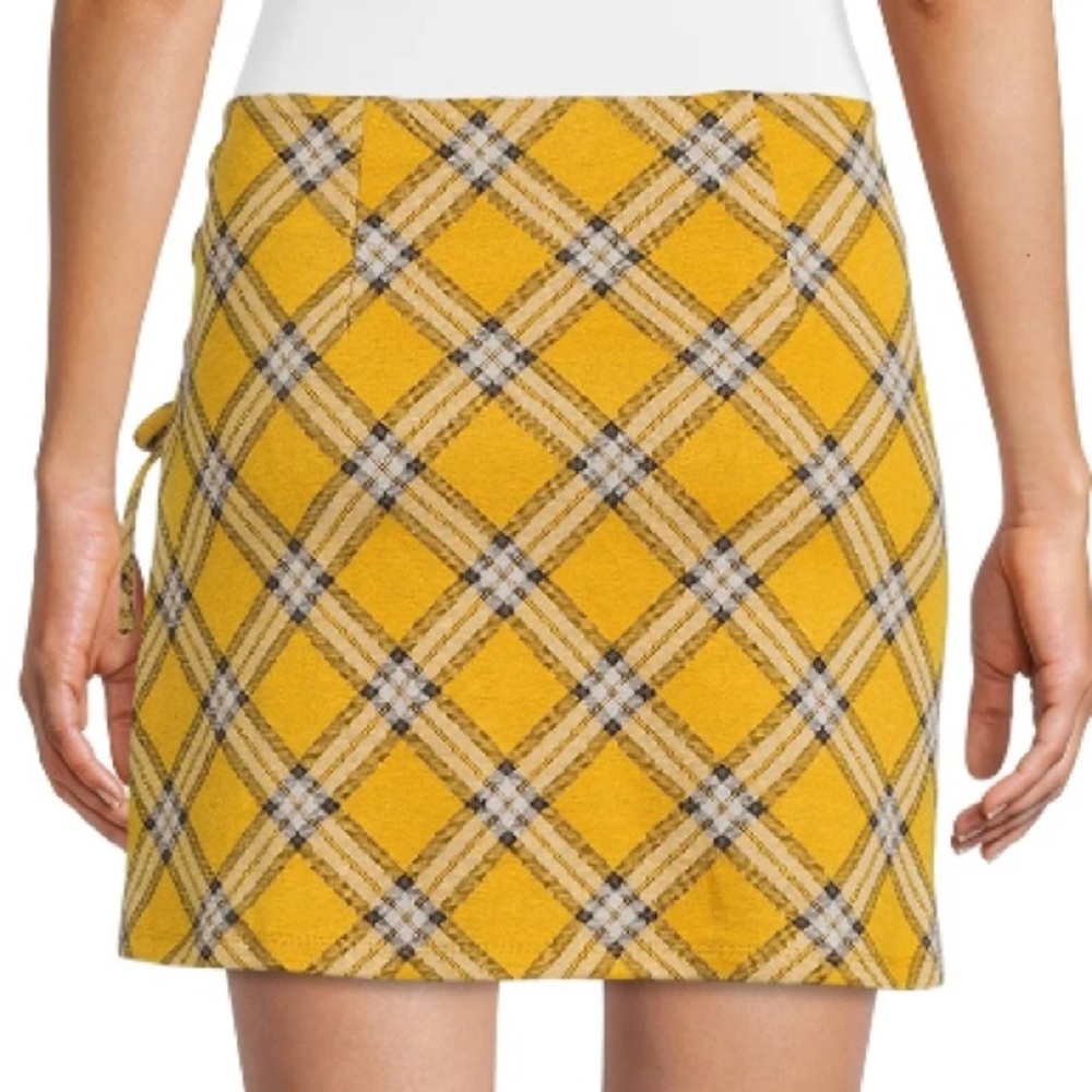 Madden NYC Side Lace Yellow Plaid Mini Skirt Preppy Y2K Academia‎ School Girl - Picture 3 of 16